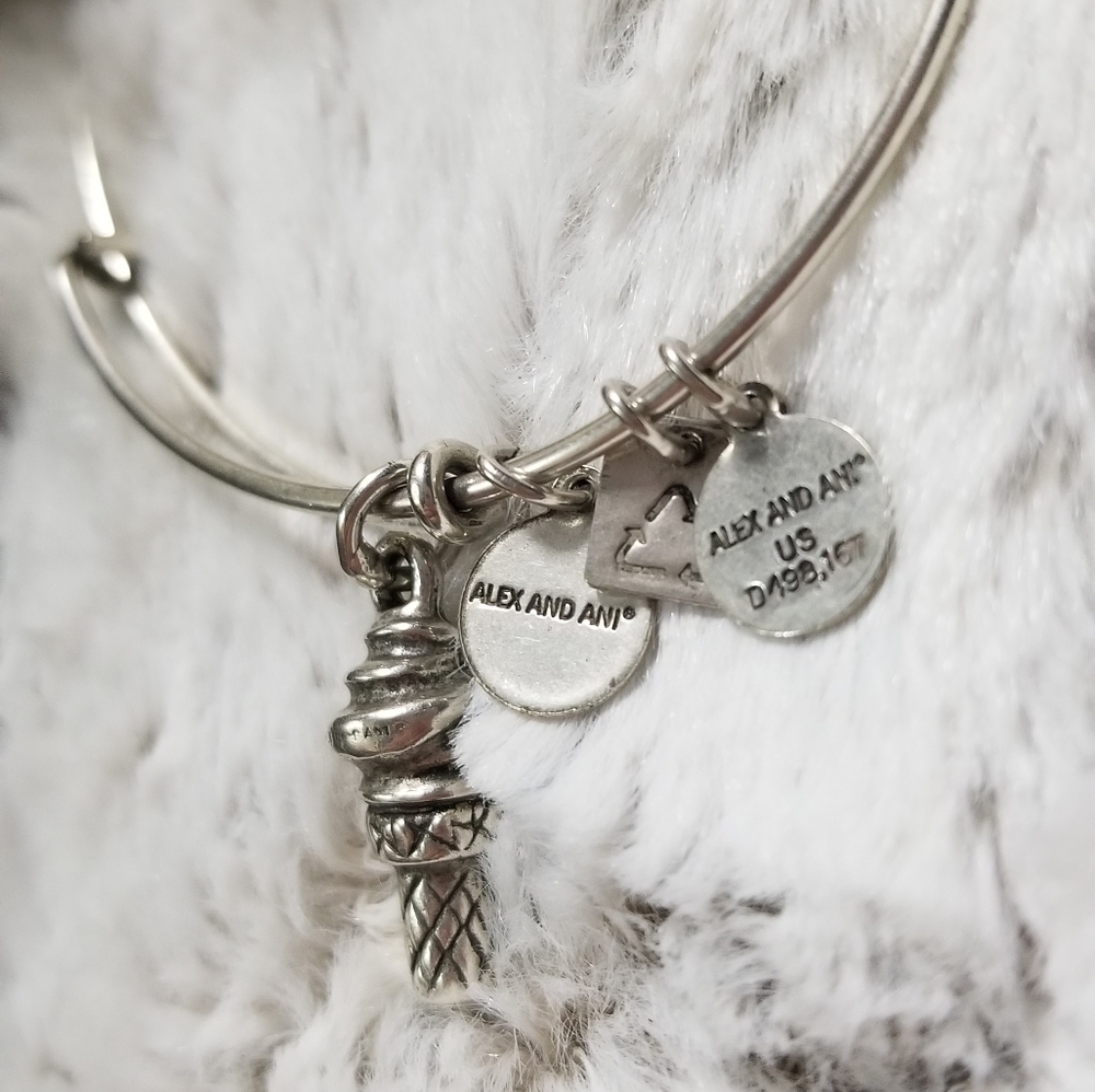 Alex And Ani Ice Crem Cone Silver Color Bangle Bracelet - Picture 3 of 7